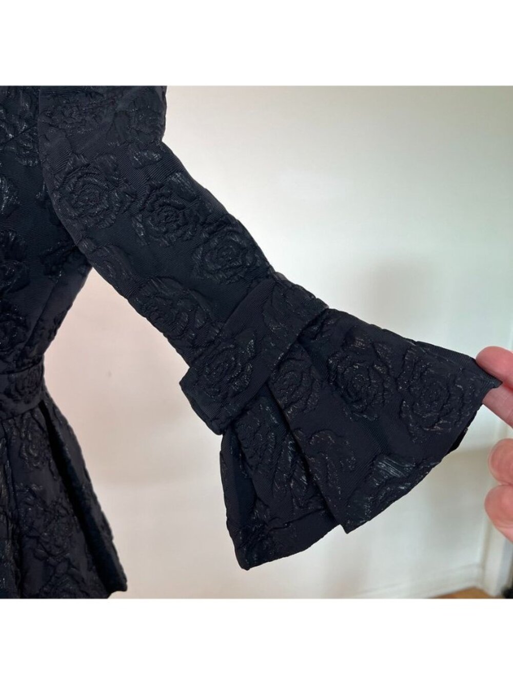 Anne Fontaine Nejia Black Rose Jacquard Wool Peplum Jacket Top Romantic Chic 6 - Picture 5 of 16